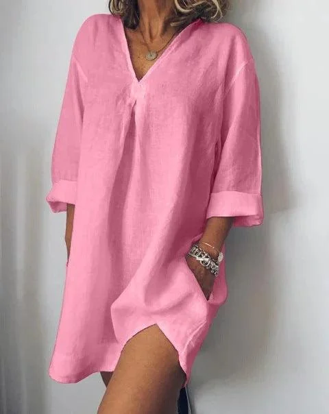 3 4 Women' s Shirt Sleeve Long Cozy Loose Fit Short Sleeve