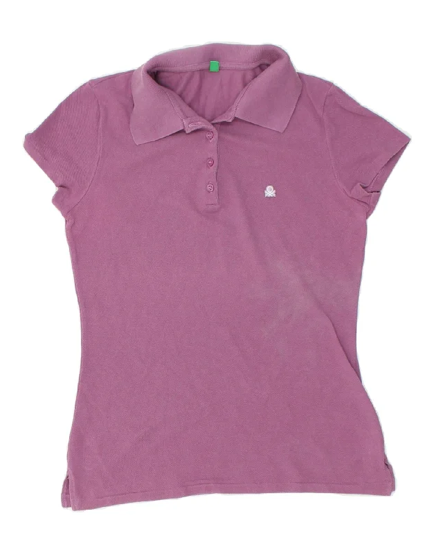 BENETTON Womens Polo Shirt UK 8 Small Purple Comfortable Fitted Short Sleeve