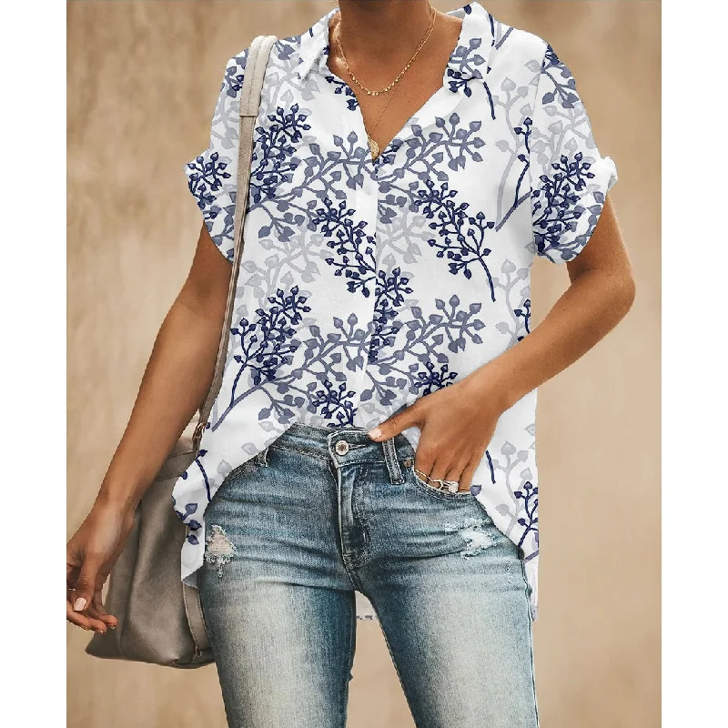 Blue Sprigs Women Button Up Shirt Casual Button-Down Short Shirt