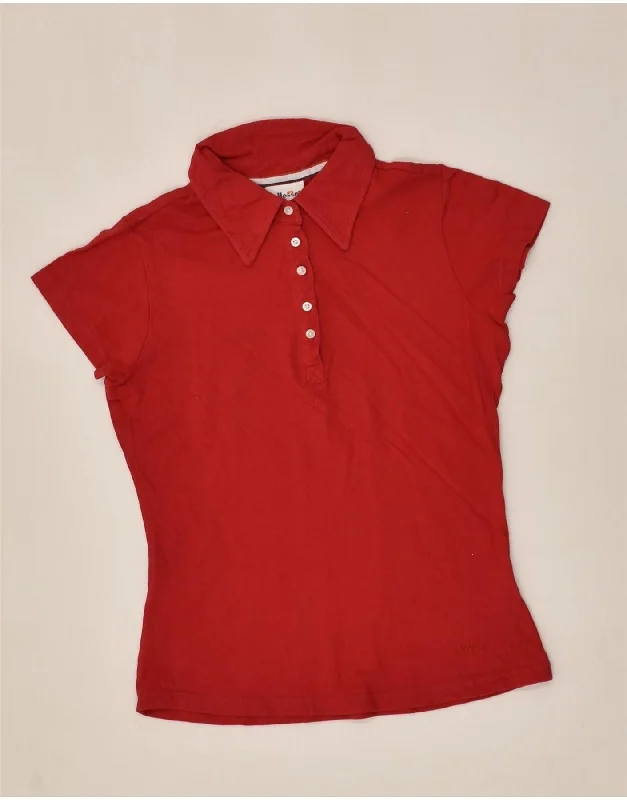 ELLESSE Womens Polo Shirt UK 12 Medium Red Cotton Comfortable Summer Short Shirt