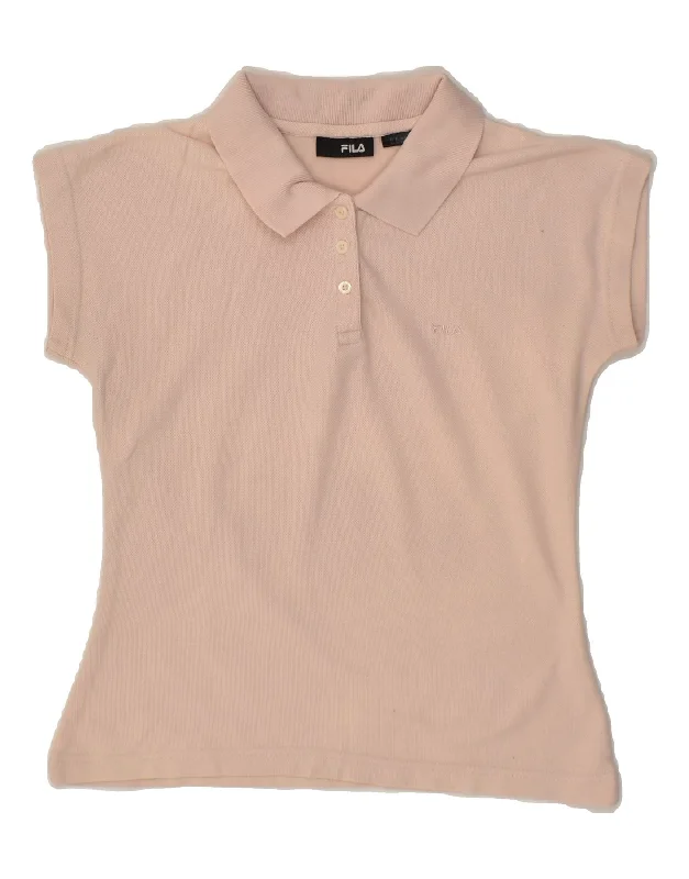 FILA Womens Polo Shirt UK 10 Small Beige Elegant Lace Short Sleeve