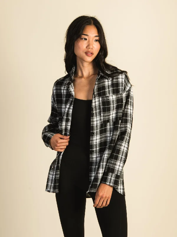 HARLOW CAROLINA FLANNEL SHIRT - BLACK Comfortable Loose Short Sleeve