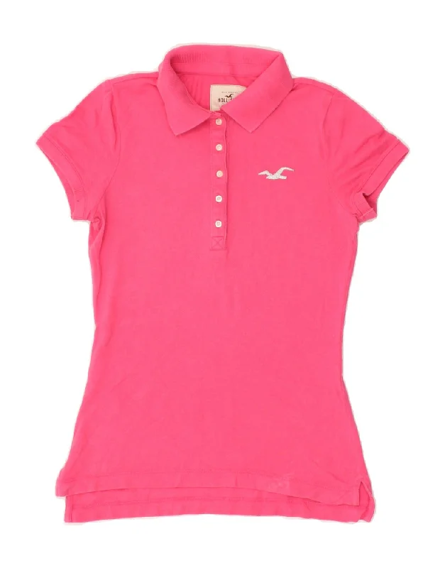 HOLLISTER Womens Polo Shirt UK 10 Small Pink Relaxed Cotton Short Blouse