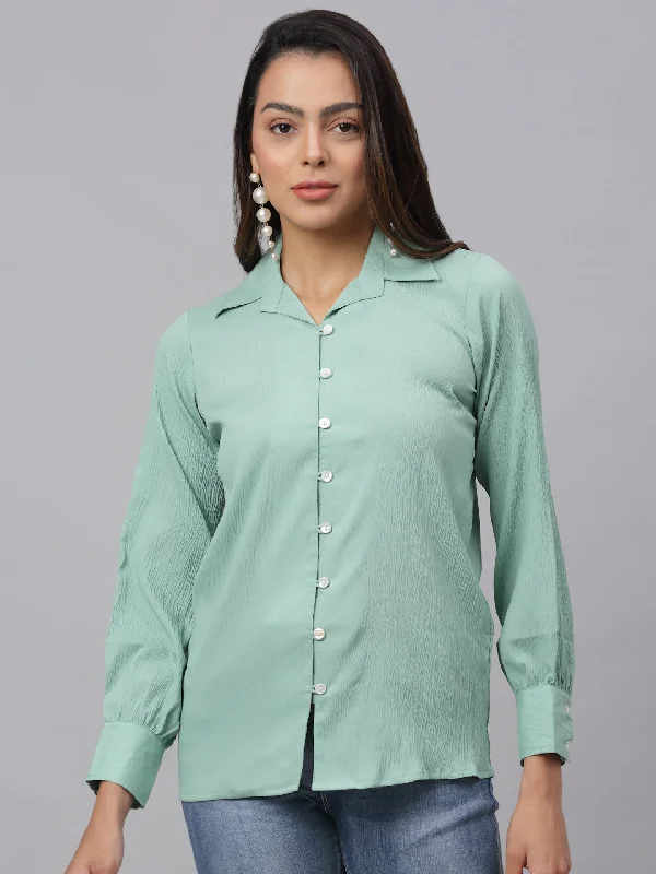 Jainish Women's Green Solid Shirt - Green Classic Short Sleeve Blouse