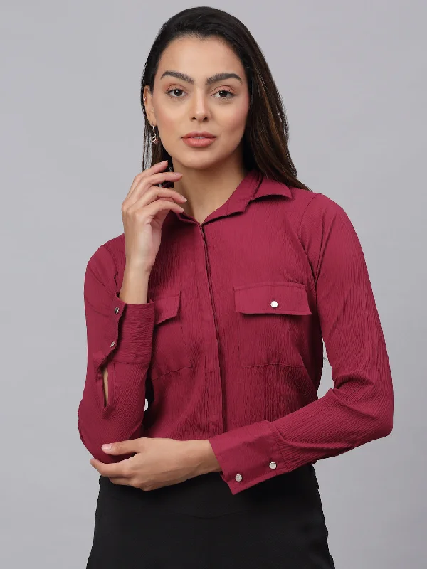 Jainish Women's Maroon Solid Shirt - Maroon Fashionable Tied Short Sleeve