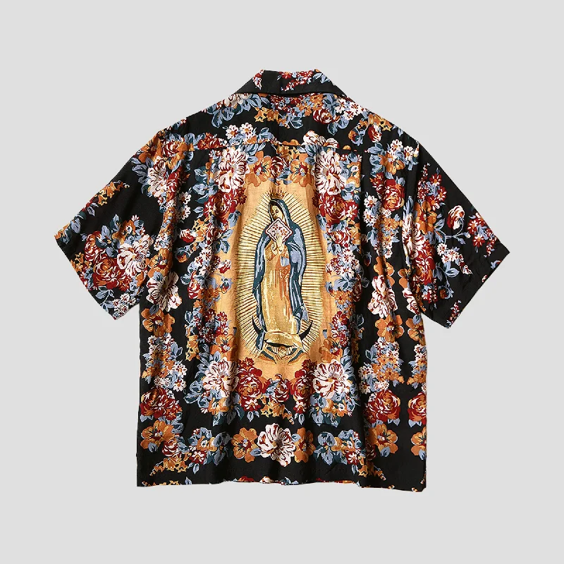 SILK/RAYON MARIA WRANGLER COLOR ALOHA SHIRTS Modern Short Sleeve Top