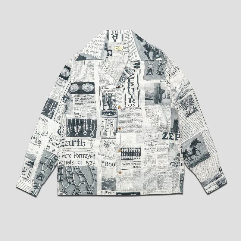 SILK/RAYON PUEBLO NEWSPAPER L/S SHIRTS Classic Solid Short Shirt