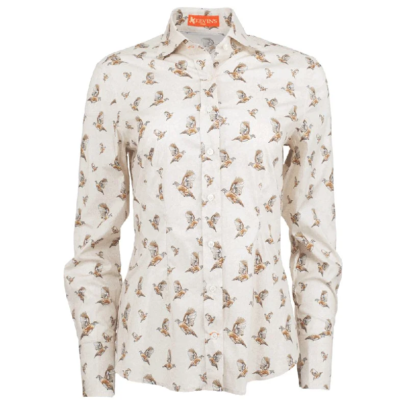 Kevin's Finest Women's Flying Quail Shirt Elegant Off-Shoulder Short Shirt