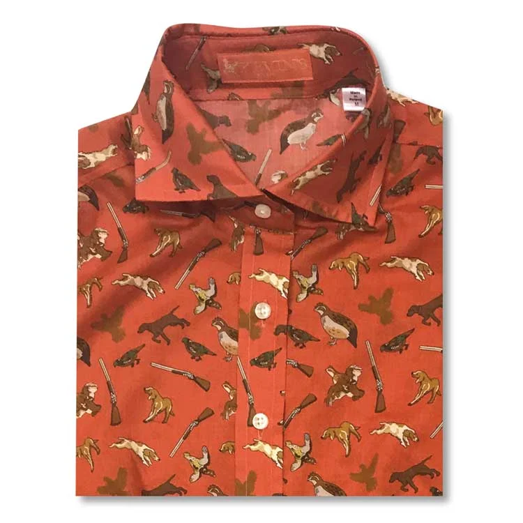 Kevins Finest Ladies Hunting Scene Printed Shirt Trendy Button-Front Short Sleeve