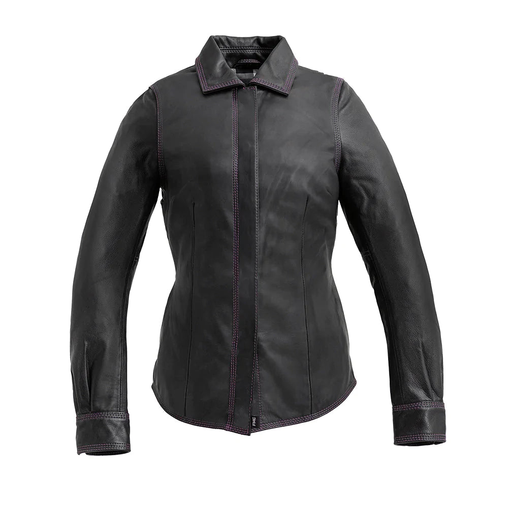 Leela Women's Motorcycle Leather Shirt - Limited Edition Classic Casual Short Sleeve