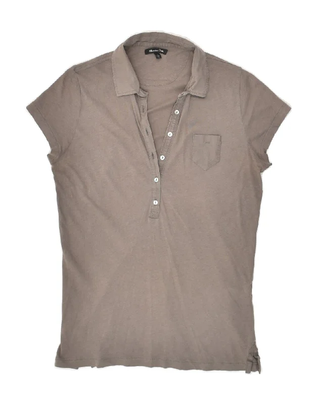 MASSIMO DUTTI Womens Polo Shirt UK 12 Medium Brown Cotton Fashionable Short Sleeve Vest