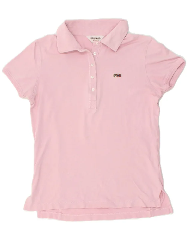 NAPAPIJRI Womens Polo Shirt UK 18 XL Pink Cotton Chic V-Neck Short Blouse