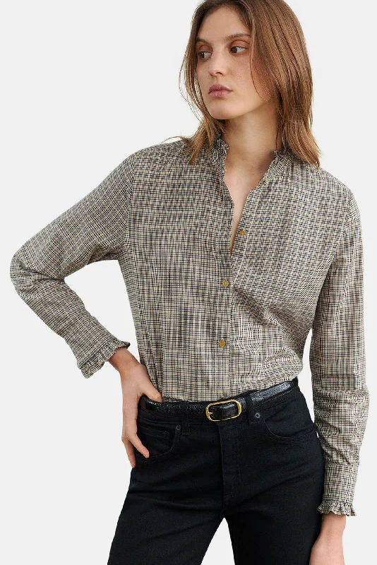 Lydia Shirt Honey Check Stylish Pleated Short Sleeve