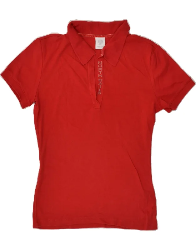 NORTH SAILS Womens Polo Shirt UK 12 Medium Red Cotton Elegant Lace-Trimmed Short Shirt