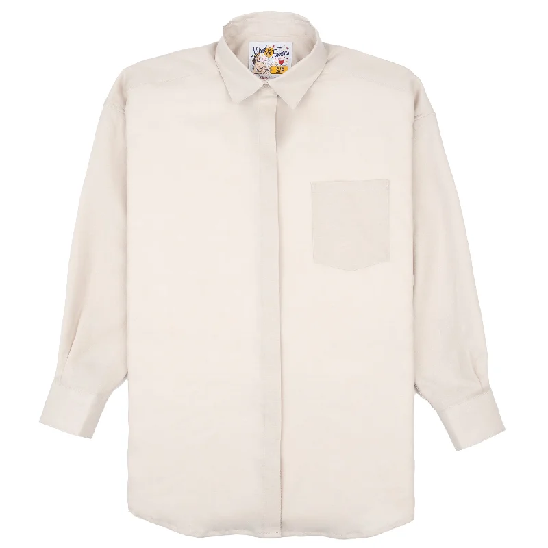 Roomy Shirt - French Linen Fine Canvas - Ecru Relaxed Button-Down Short Shirt