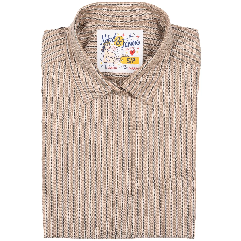 Roomy Shirt - Soft Finish Classic Stripe - Taupe Relaxed Short Sleeve Tee