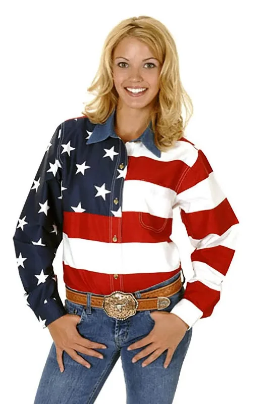 Roper American Flag Button Long Sleeve - Women's Shirt Relaxed Short Sleeve Tee