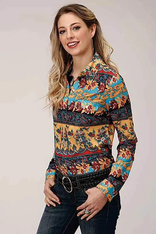 Roper Gypsy Queen Baroque Floral Print - Women's Western Shirt Fashionable Button-Front Short Sleeve