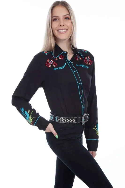 Scully Cactus Embroidery - Womens Western Shirt Comfortable Stretch Short Shirt