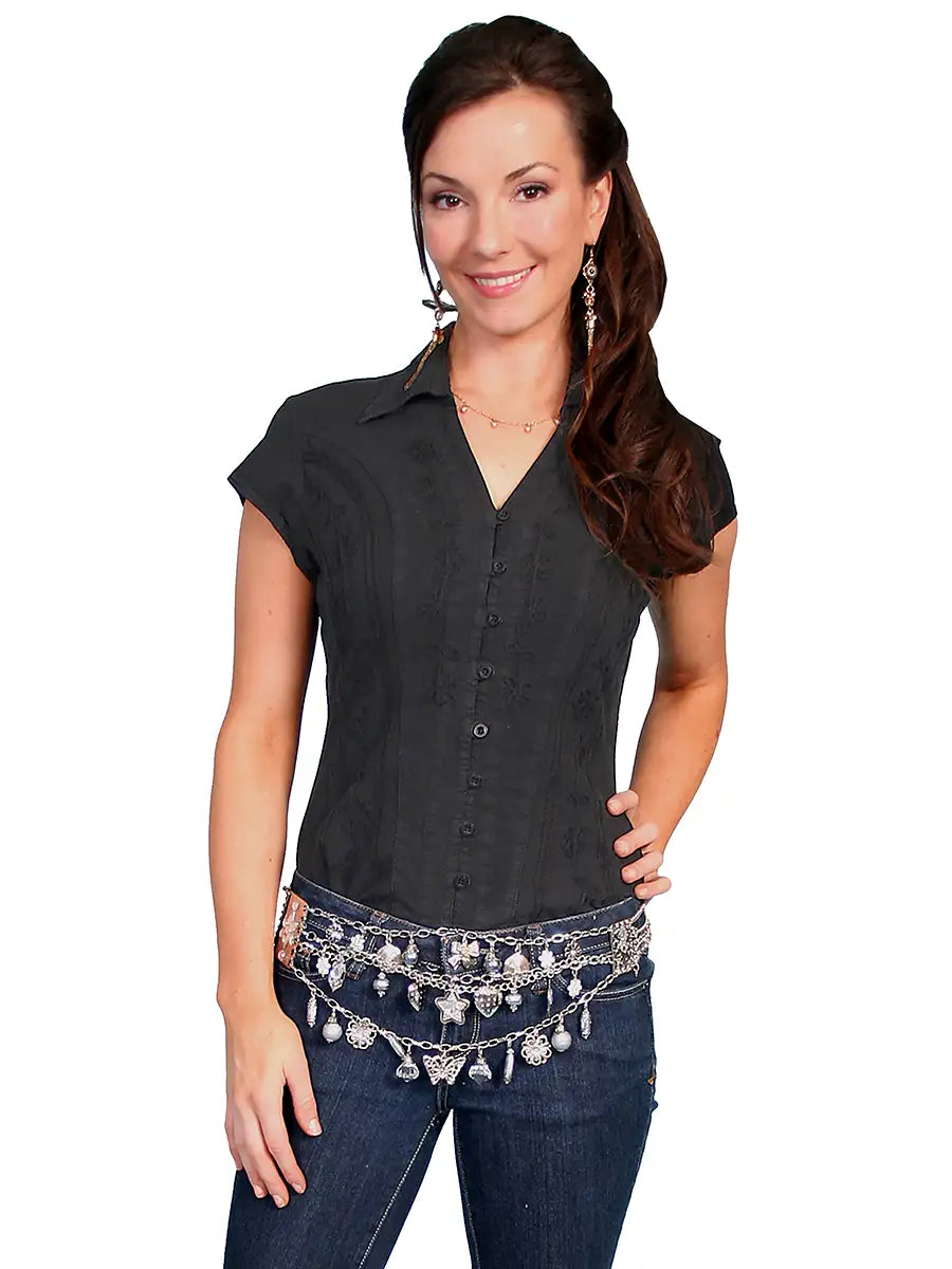 Scully Cantina Short Sleeve Blouse (PSL-066) - Women's Shirt Elegant Button-Down Short Shirt