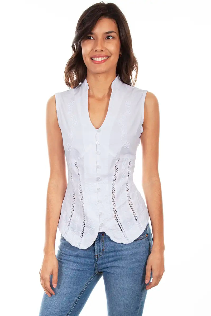 Scully Cantina Sleeveless Blouse (PSL-059) - Women's Shirt Trendy Tie-Front Short Shirt