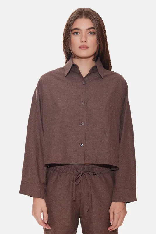 Chateau Twill Crop Shirt Brown Casual Oversized Short Shirt