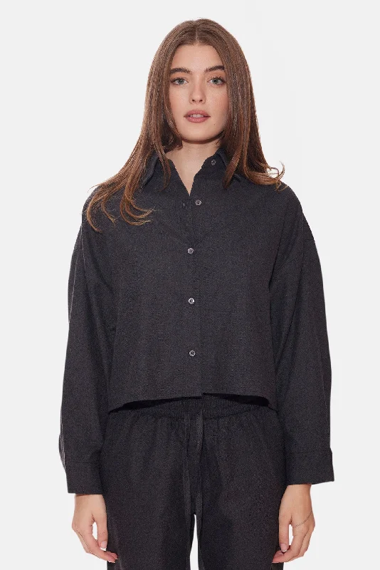 Chateau Twill Crop Shirt Charcoal Classic Button-Up Short Tee