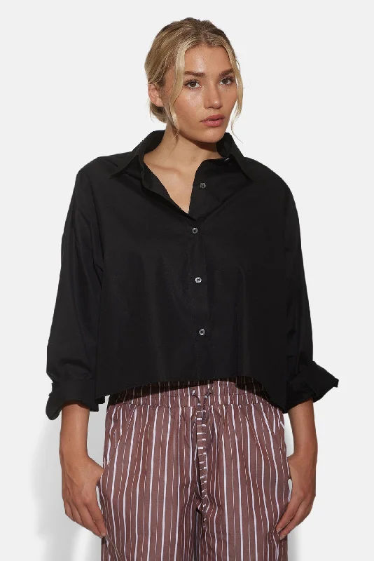 Gansett Poplin Crop Shirt Black Comfortable Short Sleeve Tunic