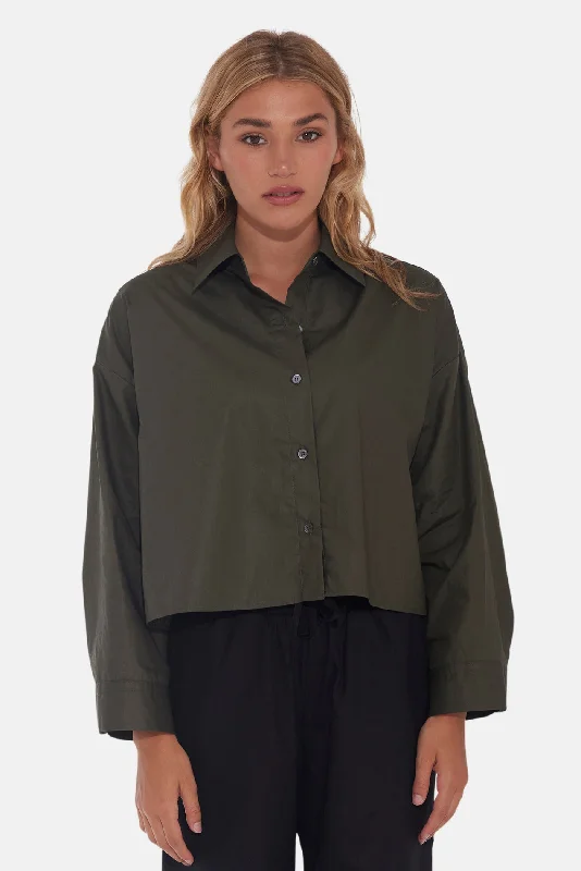 Gansett Poplin Crop Shirt Jungle Green Soft Flowing Short Shirt