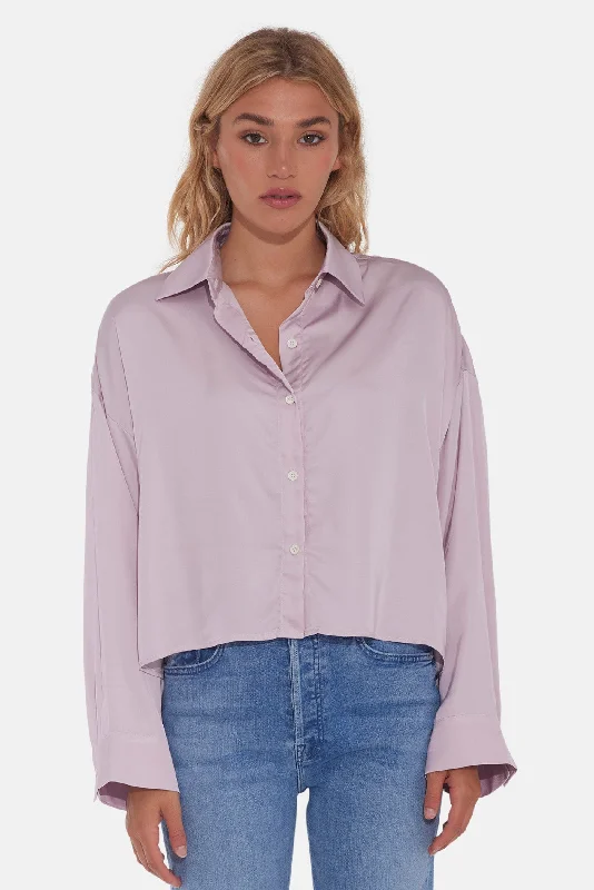 Laura Crop Satin Shirt Mauve Casual Button-Down Short Shirt