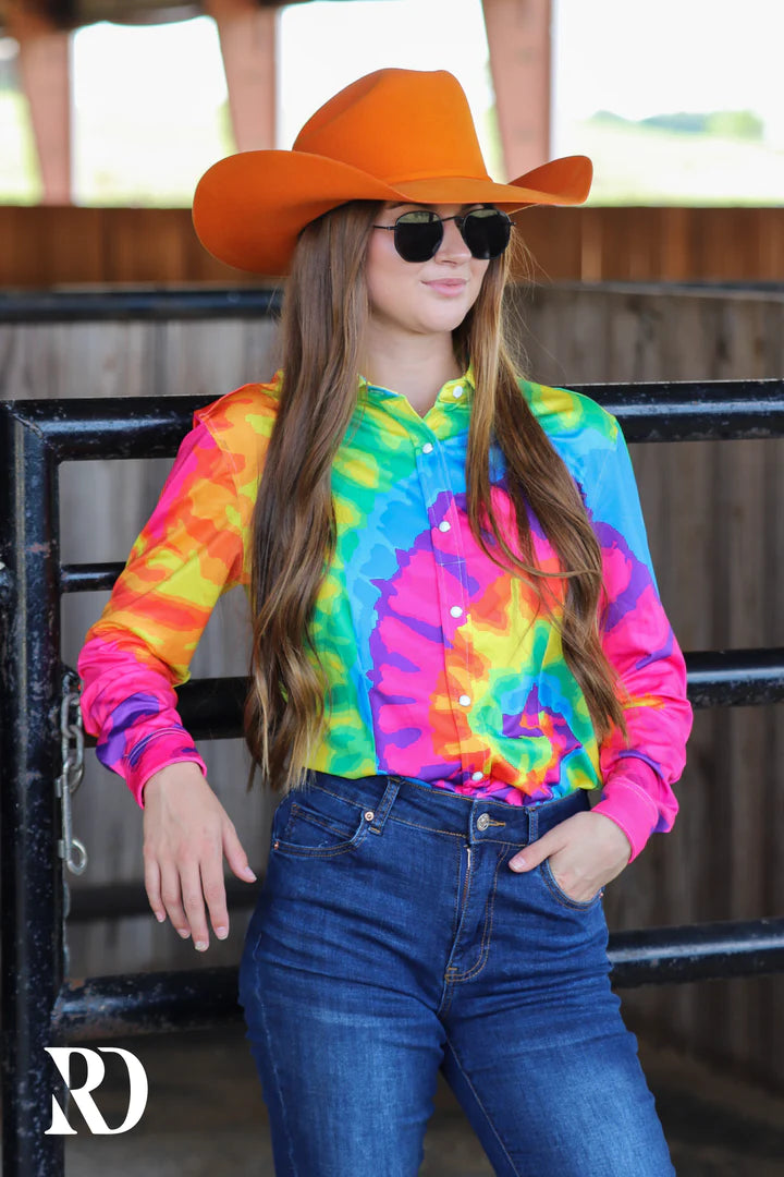 Tie Dye Performance Rodeo Shirt Cozy Cotton Short Tee