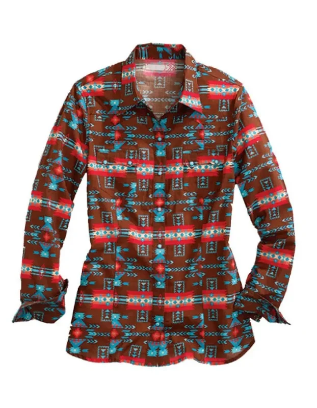 Tin Haul Aztec Elegance (Brown) - Women's Western Shirt Elegant Longline Short Shirt