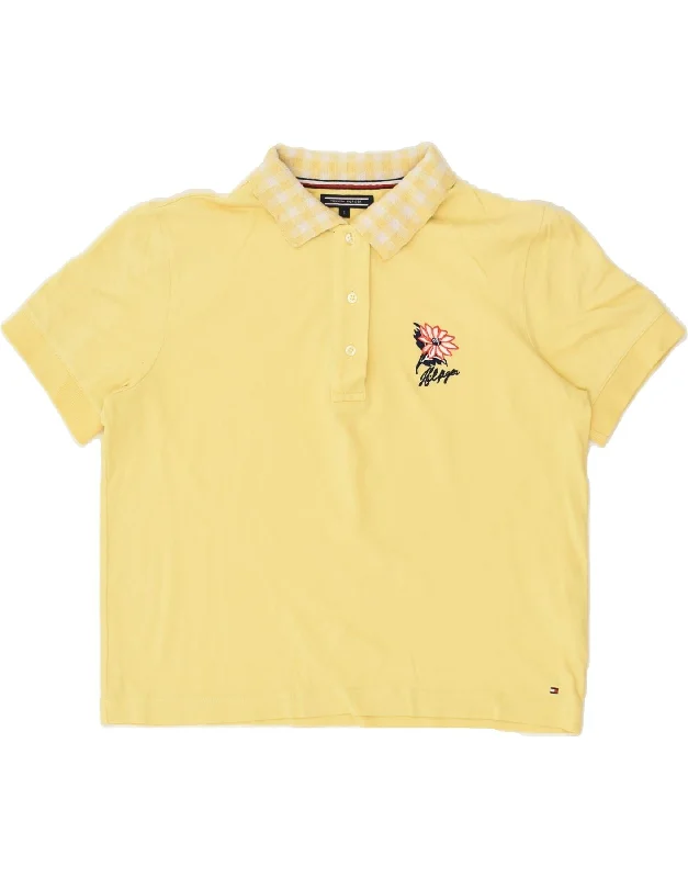 TOMMY HILFIGER Womens Polo Shirt UK 10 Small Yellow Cotton Comfortable Short Sleeve Blouse