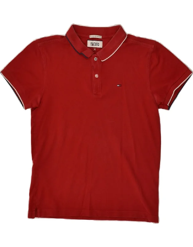 TOMMY HILFIGER Womens Polo Shirt UK 12 Medium Red Cotton Stylish Short Sleeve Top