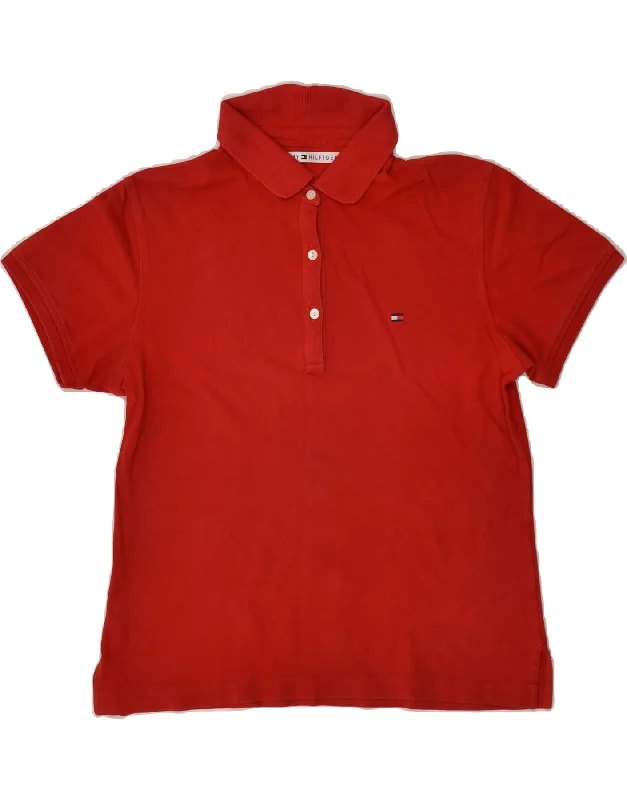 TOMMY HILFIGER Womens Polo Shirt UK 14 Medium Red Cotton Comfortable Summer Short Shirt