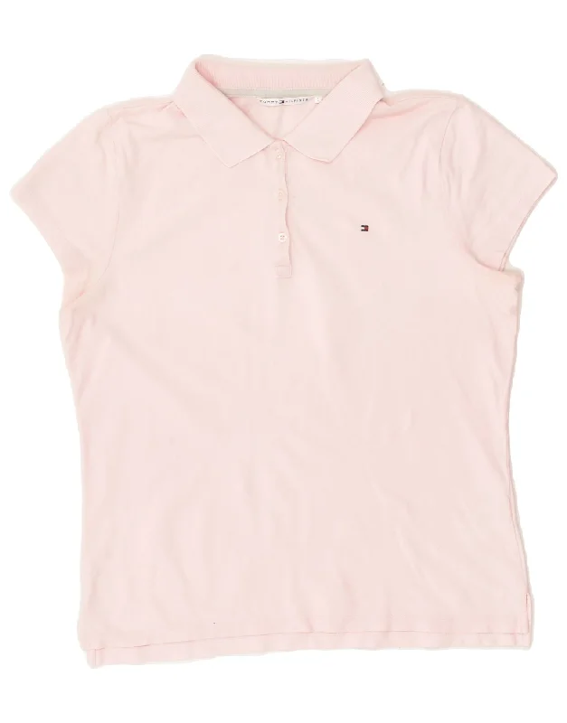 TOMMY HILFIGER Womens Polo Shirt UK 16 Large Pink Cotton Trendy Short Sleeve Tunic