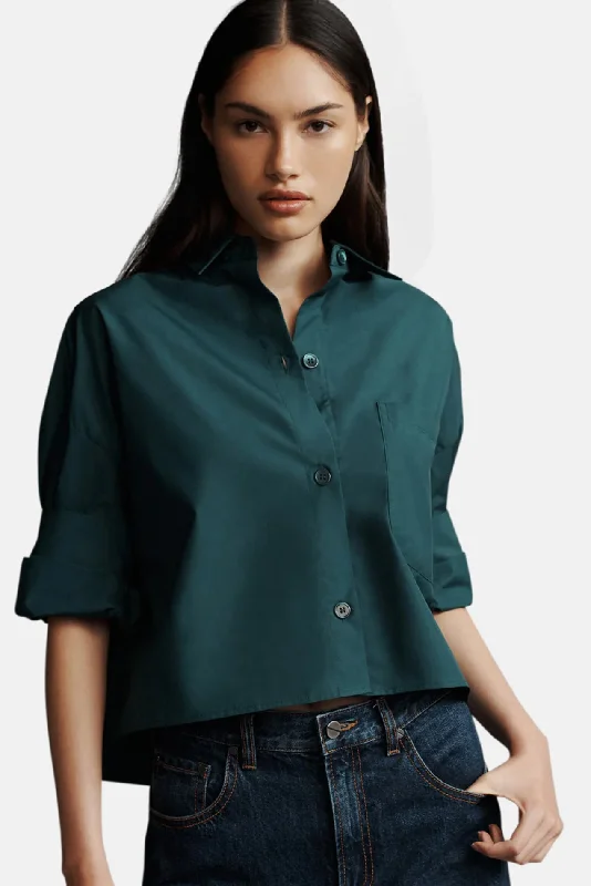 Next Ex Shirt In Militi Cotton Shirting Ponderosa Pine Elegant High-Low Short Shirt