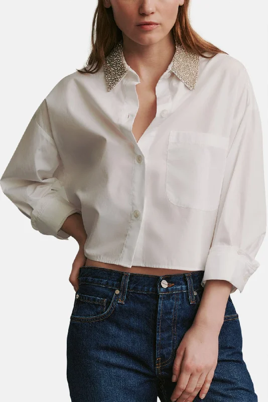 Soon To Be Ex With Crystal Collar In Militi Shirtling White Casual Ruffle Short Shirt