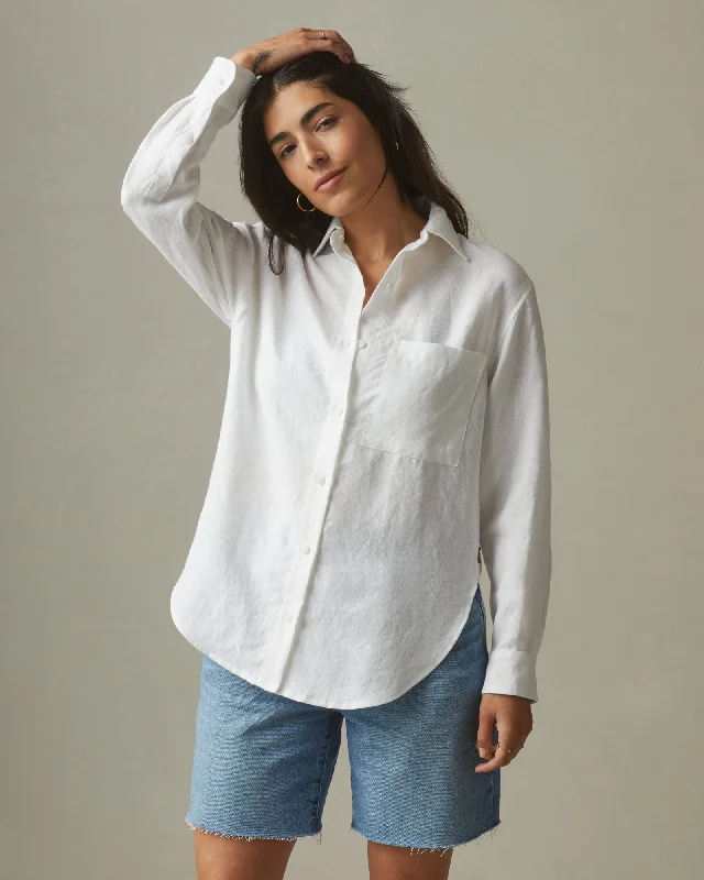 Easy Linen Long Sleeve Shirt - White Comfortable Short Sleeve Blouse