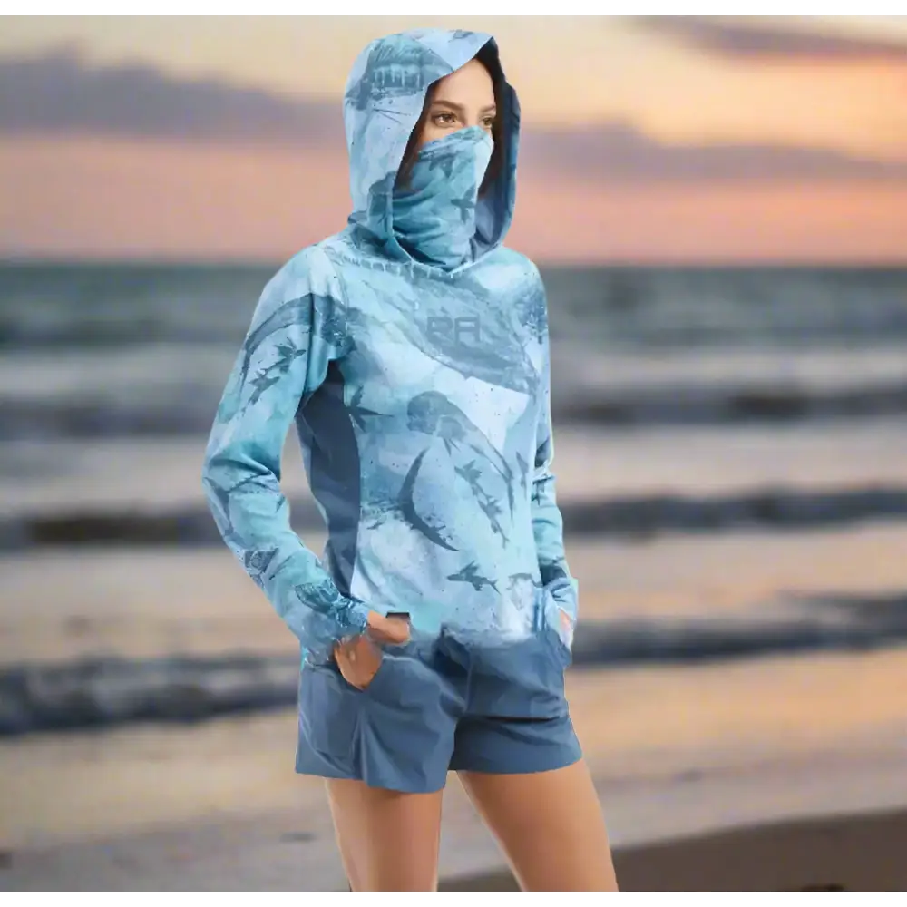 Women's Long Sleeve Hooded Mask Quick-Drying Fishing Shirt Comfortable Summer Short Shirt