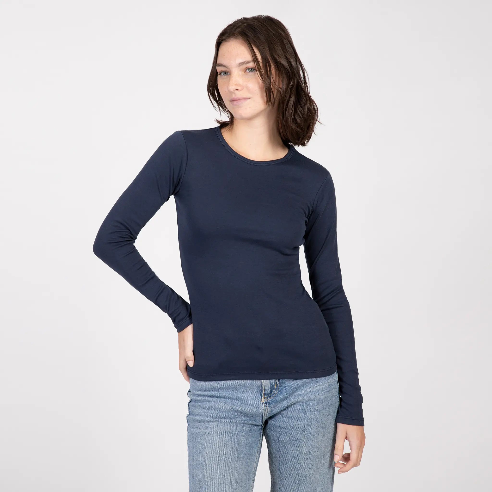 Women's Organic Pima Cotton Long Sleeve Shirt Relaxed Short Sleeve Tee