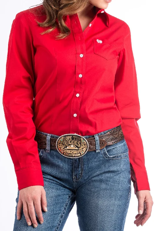 Women's Solid Red Button - Down Western Shirt - Cinch Jeans Comfortable Loose Short Sleeve