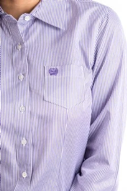 Women's Tencel™ Purple And White Stripe Button - Up Shirt - Cinch Jeans Trendy Tie-Front Short Shirt