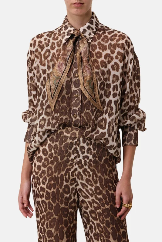 Illustration Leopard Shirt Chocolate Leopard Comfortable Graphic Short Sleeve