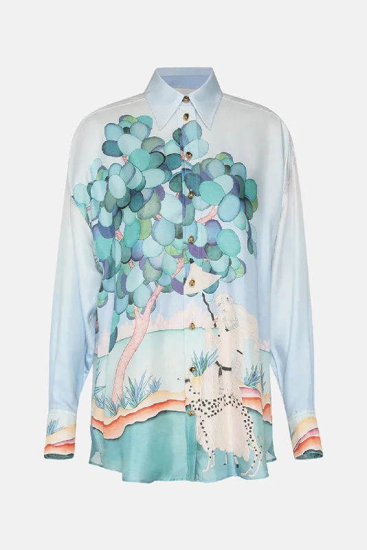 Illustration Oversized Shirt Madame Jade Trendy Button-Front Short Sleeve