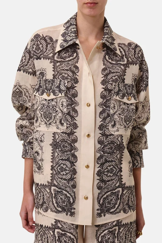 Utility Pocket Shirt Tea Paisley Classic Short Sleeve Tunic