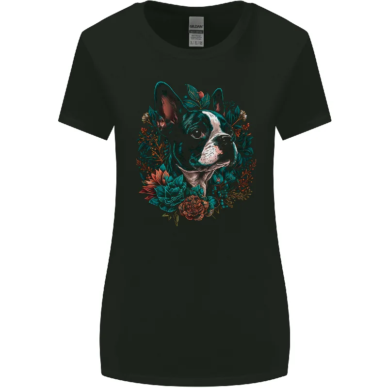 A Boston Terrier Dog Womens Wider Cut T-Shirt Hooded Caped Shawl Collar