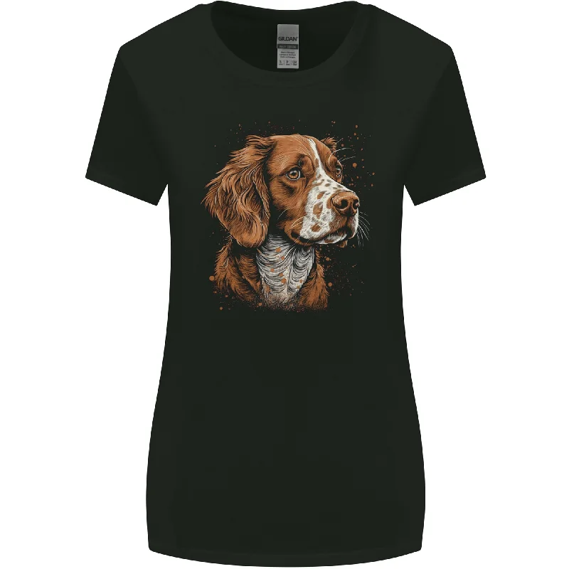 A Brittany Spaniel Dog Womens Wider Cut T-Shirt Striped Floral Plaid