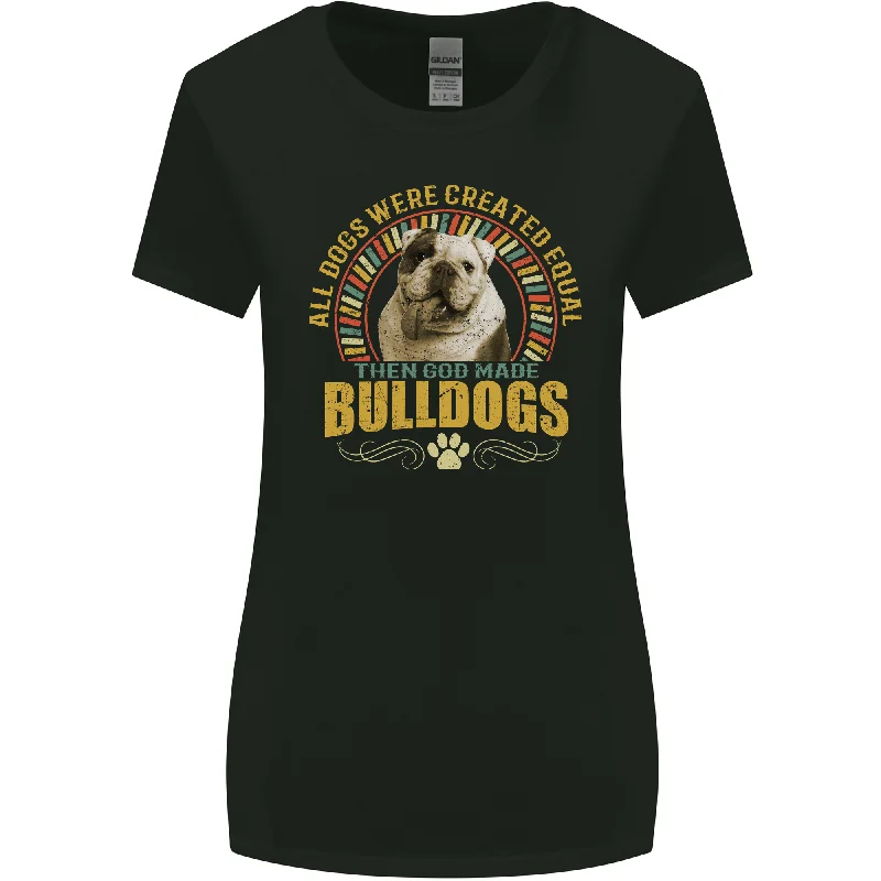 A Bulldog Dog Womens Wider Cut T-Shirt Front Pockets Side Pockets Patch Pockets