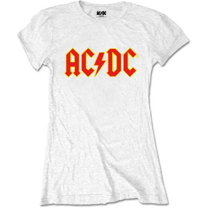 AC/DC Ladies T-Shirt: Logo Notch Collar Peter Pan Collar Cowl Neck